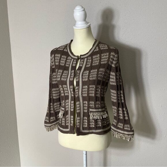 Chico's Chunky Knit Bell Sleeve Hook Front Fringe Cardigan Women's Size XS - Picture 16 of 16